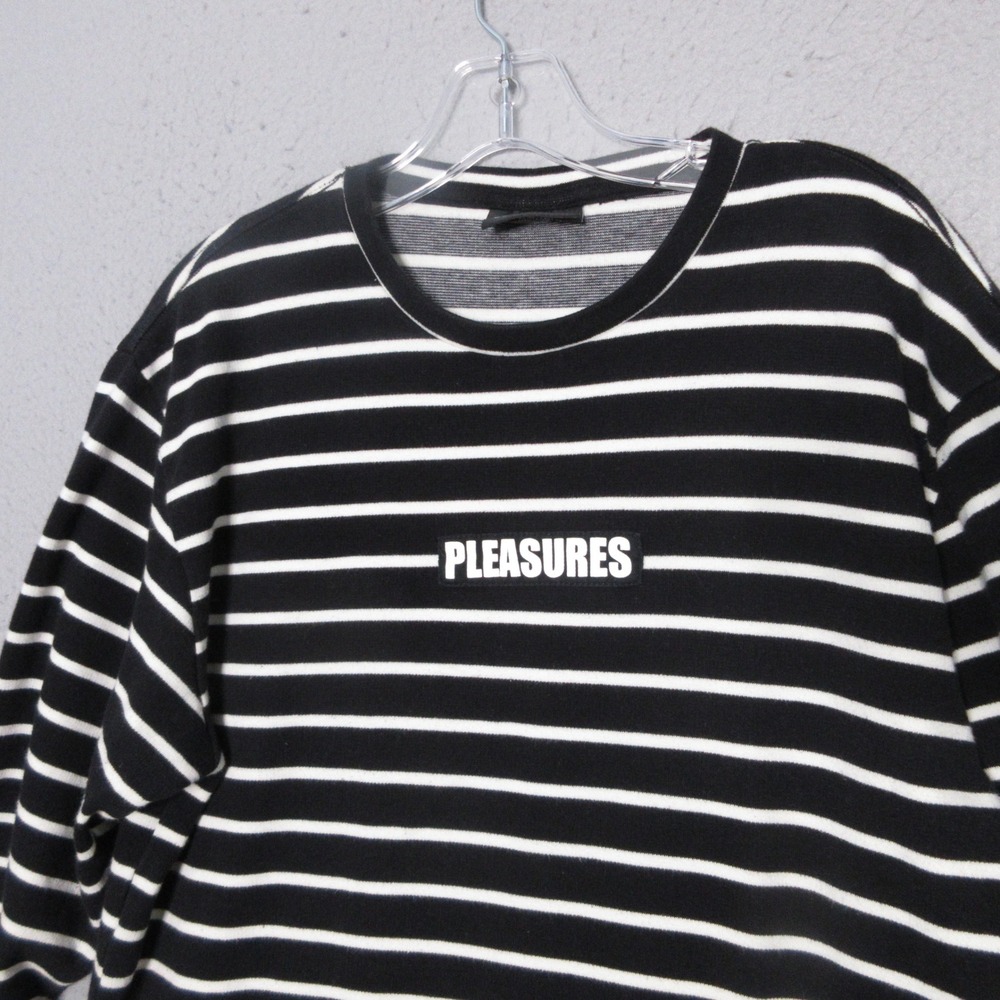 Pleasures Shirt Medium Black Stripe Logo Streetwear Into The Vortex Skater Indie